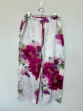 Natori Floral Satin Pajama Pants XL Drawstring Soft Cozy Loungewear Feminine